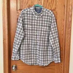 Nautica Mens Shirt Size L White Plaid Long Sleeve Button Up Casual
